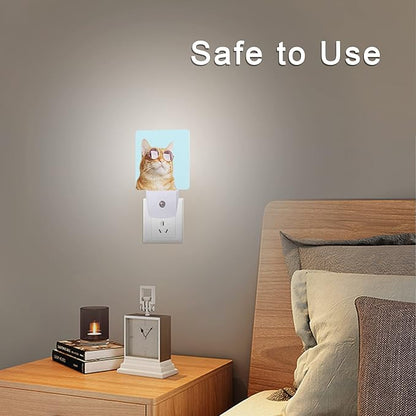 Smoaffly Glasses Cat Night Light Plug-in LED Nightlights Auto Sensor Night Lamp - Image 6