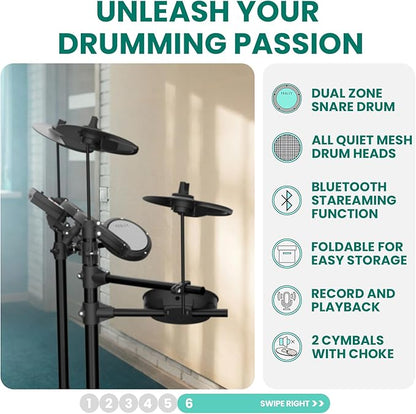 Fesley FED150W Electric Drum Set: Dual Zone Snare Drum, 2 Cymbals w/Choke - Image 7