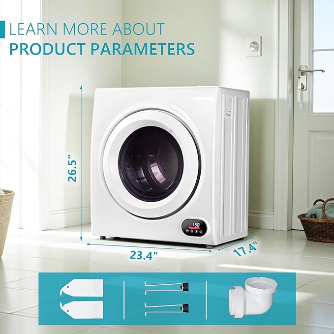 Euhomy Compact Laundry Dryer, 3.5 cu ft Front Load Stainless Steel Clothes - Image 8