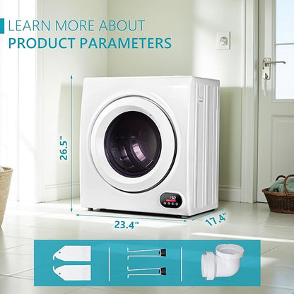 Euhomy Compact Laundry Dryer, 3.5 cu ft Front Load Stainless Steel Clothes - Image 8