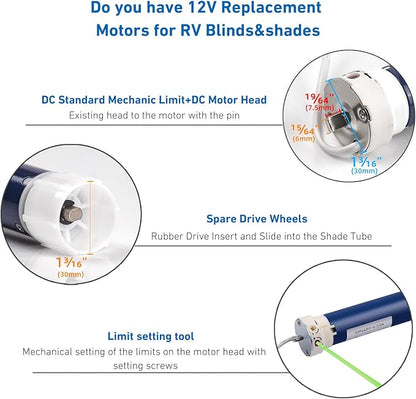 Rollerhouses DM25DS 12V RV Electric Roller Shade Replacement Motor RV Motorized - Image 2
