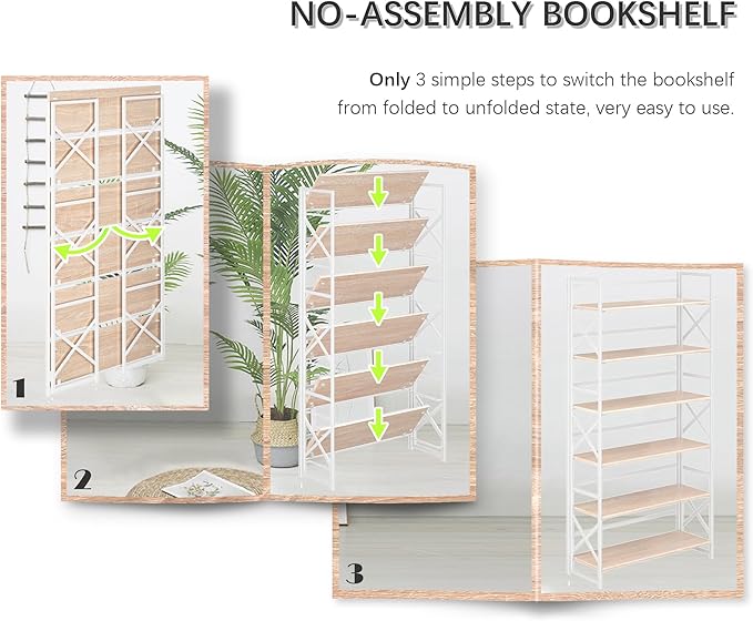 4NM Extra Wide 6 Tiers No Assembly Book Shelves, 61.8" H Folding Bookshelf - Image 6