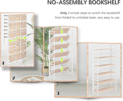 4NM Extra Wide 6 Tiers No Assembly Book Shelves, 61.8" H Folding Bookshelf - Image 6