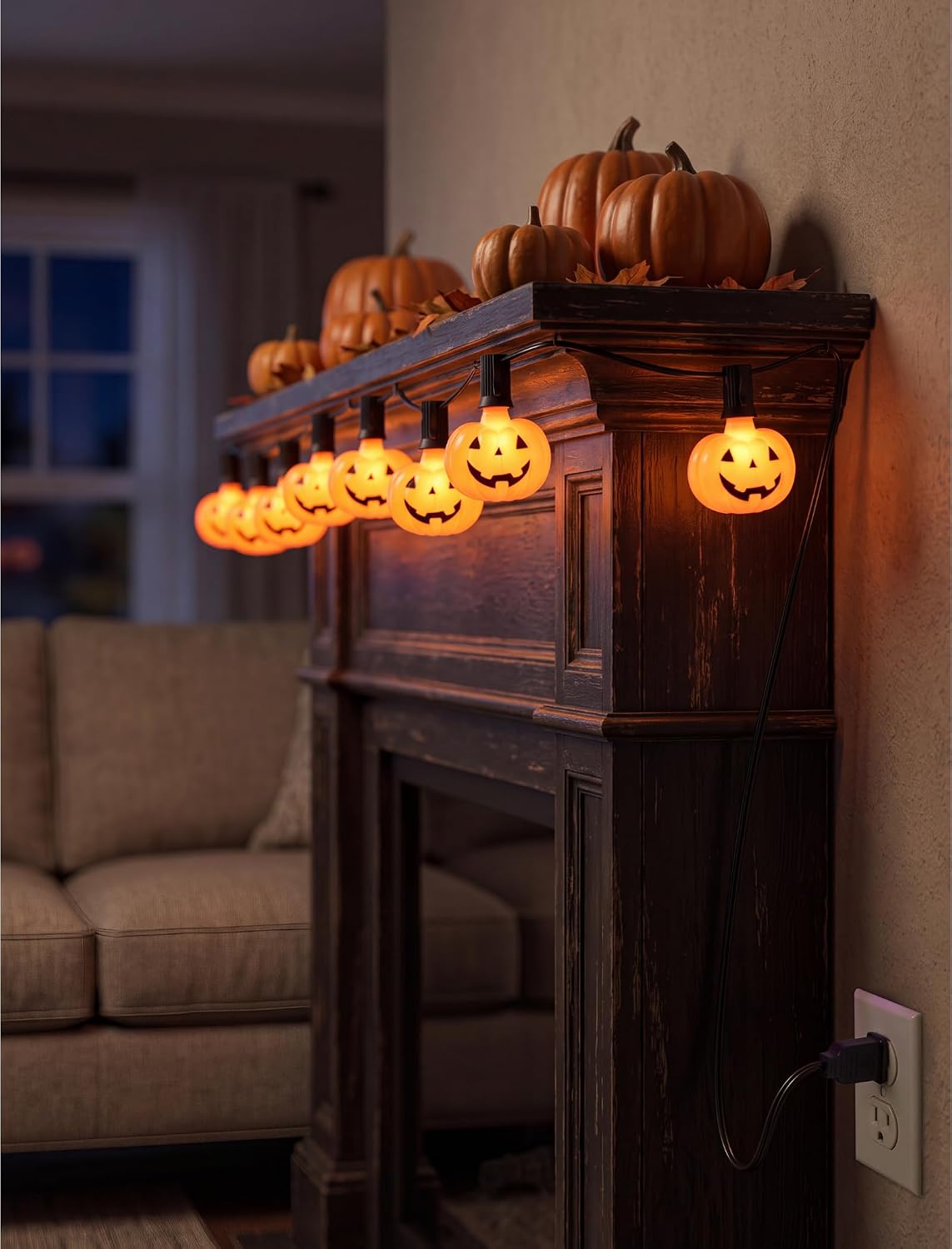 15.5FT Halloween Pumpkin String Lights, 15 LED Jack O Lantern Lights