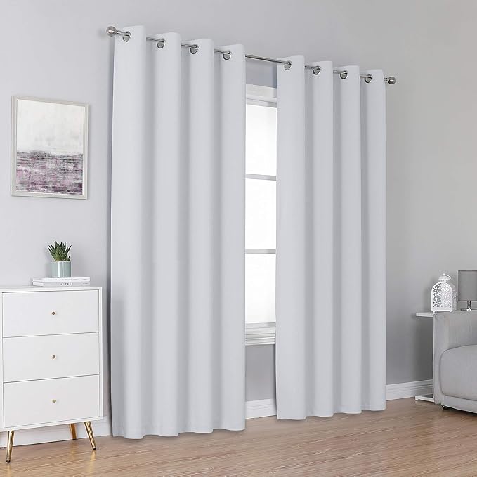 DUALIFE Greyish White Curtains for Bedroom Window Treatment 96 Inch Length - Image 2
