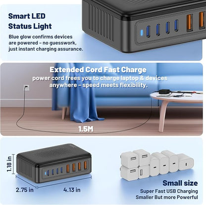 200W USB C Charging Station, 8-Port GaN USB C Charger Block, PD 65W Desktop - Image 6