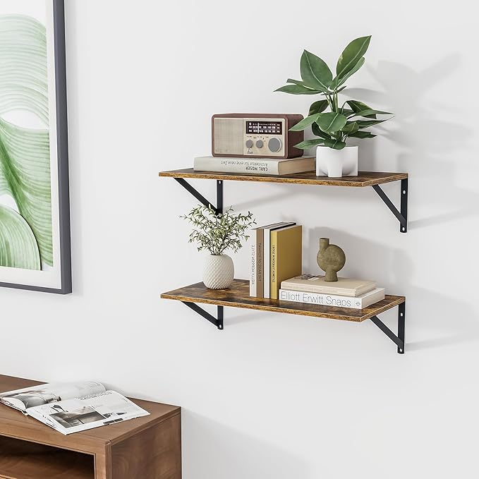 Heimlove Deep Floating Shelves for Wall, 24W x 12D Wood Wall Shelves Set of 2 - Image 6