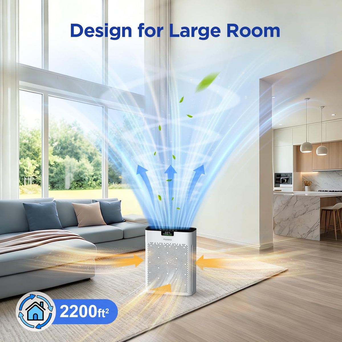 mooka air purifier for home bedroom large room showing dimensions