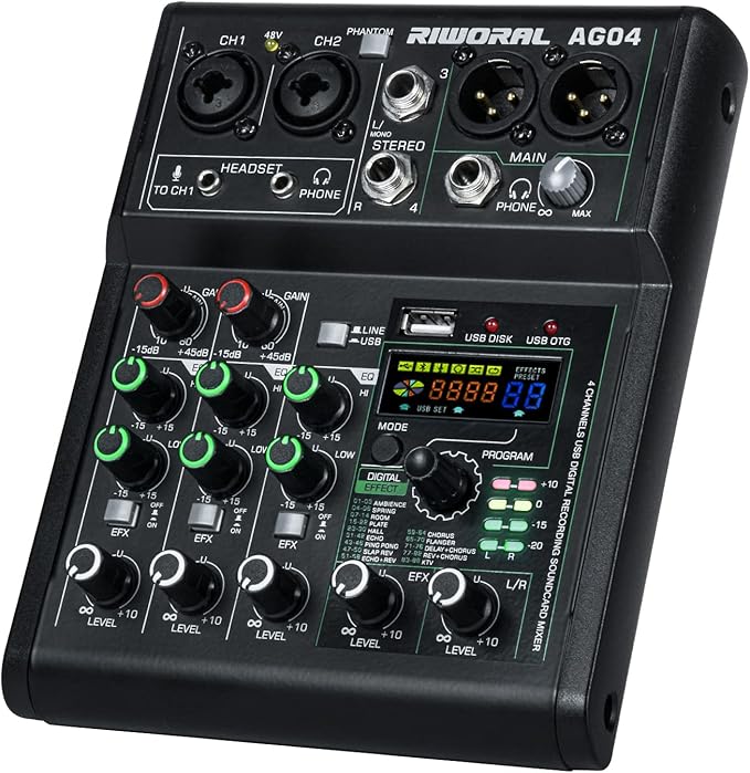 4 Channel Audio Mixer With Effects 88 Dsp Mixer Mixing Board Usb Interface by RiworalAudio