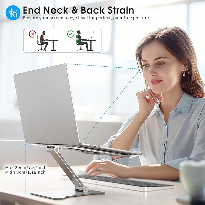 Foldable Aluminum Laptop Stand, Height Adjustable Ergonomic Riser - Image 4