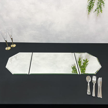 Plymor 36 x 12 inch Runner Set, 5mm Thick, Beveled Glass Mirror | Table display & centerpieces; includes felt pads to protect surfaces; mosaics, crafts & DIY; silvered glass