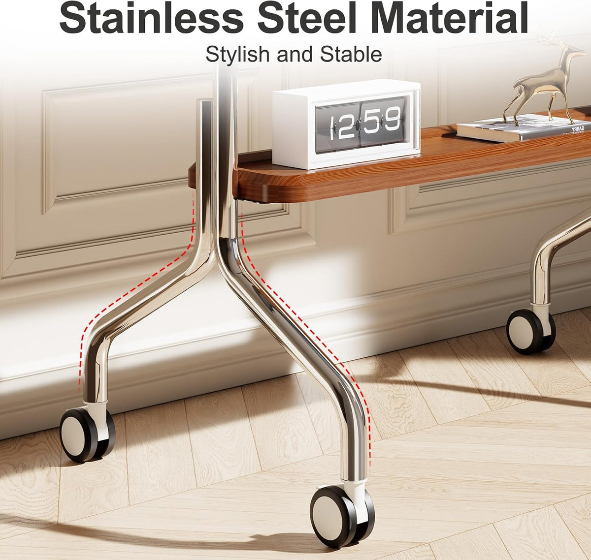 Easel Rolling TV Stand for 32-75" TVs, Stainless Steel TV Cart with Shelf