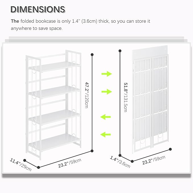 4NM No Assembly 4 Tiers Folding Bookshelf, 47.2" H Foldable Storage Shelves - Image 2