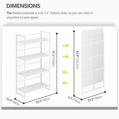 4NM No Assembly 4 Tiers Folding Bookshelf, 47.2" H Foldable Storage Shelves - Image 2