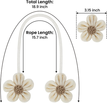 KLOGTSIND Flower Curtain Tiebacks, Decorative Curtain Holdbacks No Drill | 2 Pack Boho Curtain Ties, Elegant Curtain Holders Twist Tie Backs for Bedroom Decor, Nursery Decor, Farmhouse Decor