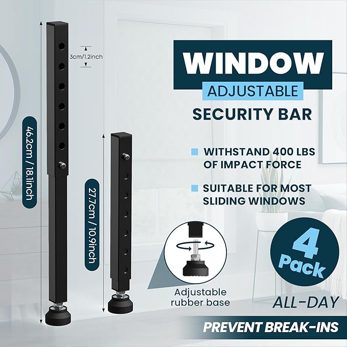 Gadgetzan 4 Pack Window Security Bars Adjustable 11"-18", Portable Short - Image 2