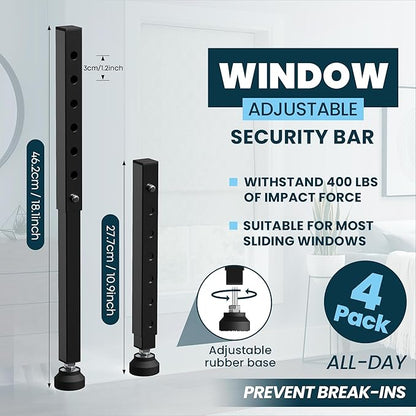 Gadgetzan 4 Pack Window Security Bars Adjustable 11"-18", Portable Short - Image 2