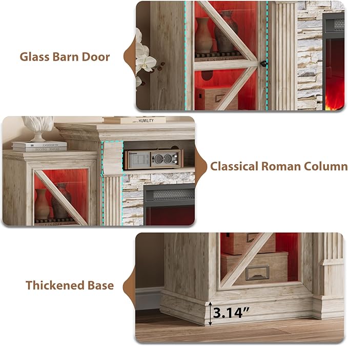 QUW Electric Fireplace TV Stand, Modern TV Console Table - Image 5