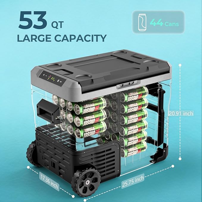 12V Portable Refrigerator, 53 Quart Dual-Voltage 12V/24V DC Car Cooler - Image 5