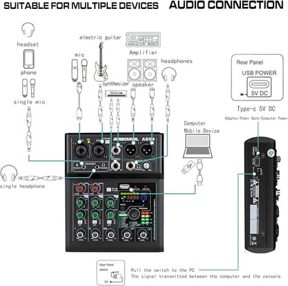 4 Channel Audio Mixer With Effects 88 Dsp Mixer Mixing Board Usb Interface - Image 2