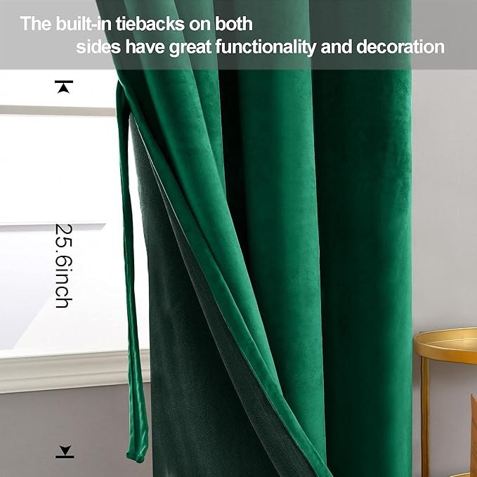 JIUZHEN Green Velvet Curtains 96 inches - Image 3