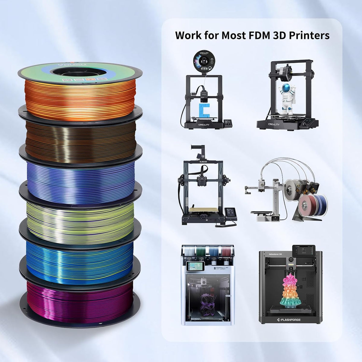 YOUSU 3D Printer Filament Silk PLA Filament Rainbow Color,1.75mm Tri Color PL...