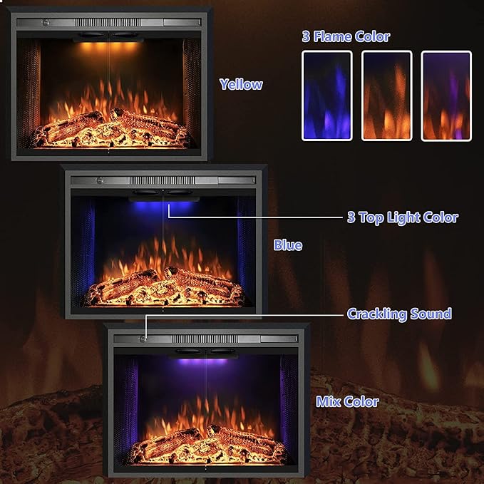 43 Inches Electric Fireplace Insert, 750W/1500W Fireplace Heater - Image 4