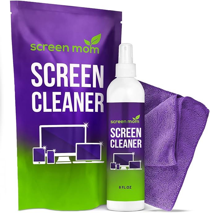 Screen Mom Cleaner Spray and Microfiber Cloth 8oz, Streak-Free Car Screen by ScreenMom