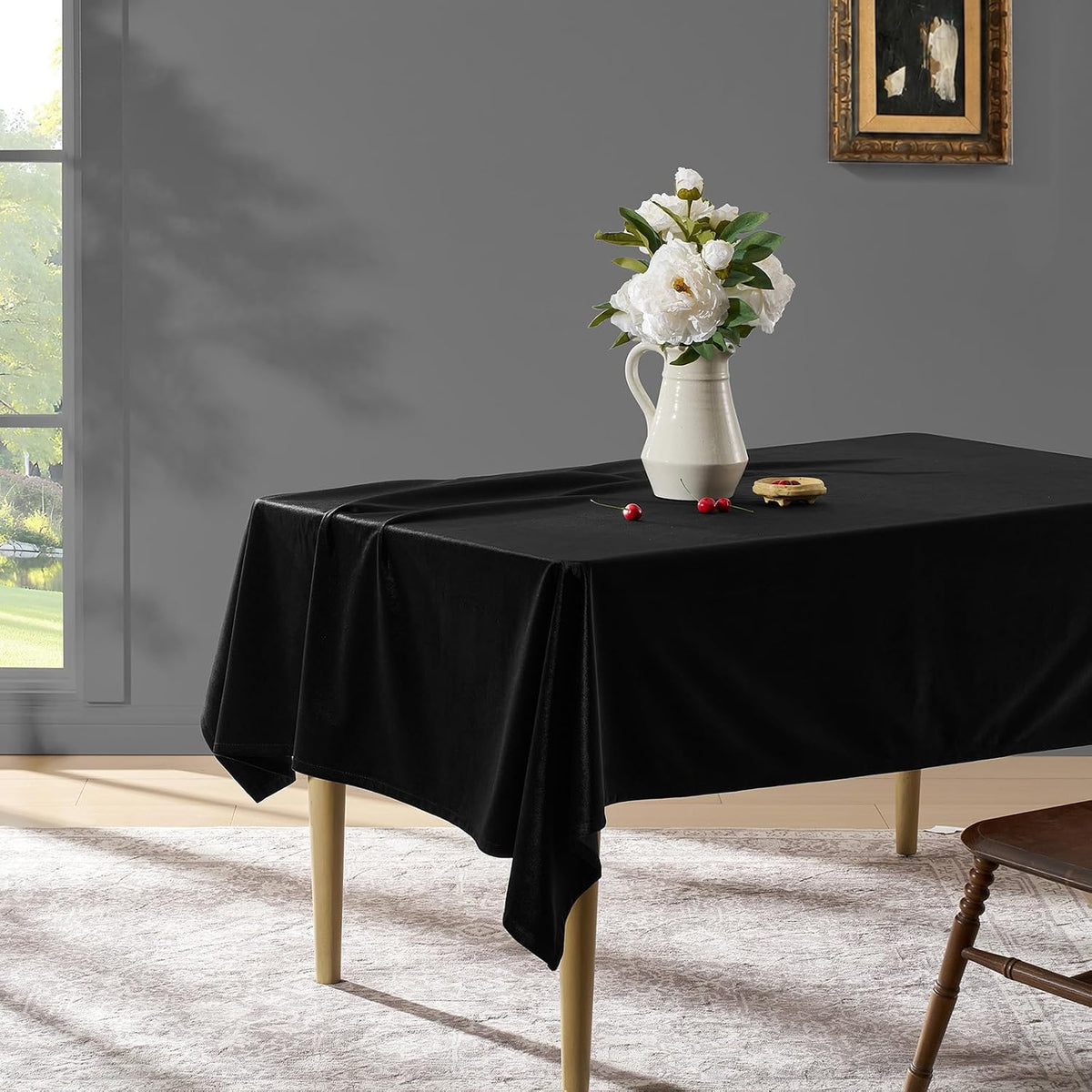 Gothic Black Velvet Tablecloths Rectangular: Halloween Luxury Table Cloth