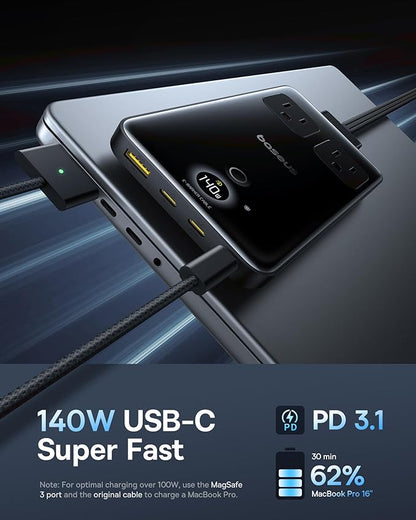 Baseus Blade Charging Station 140W, 6-in-1 Compact USB C Power Strip - Image 3