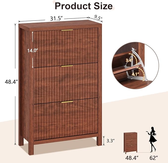 Shoe Cabinet Storage for Entryway, Fluted Shoe Cabinet - Image 2