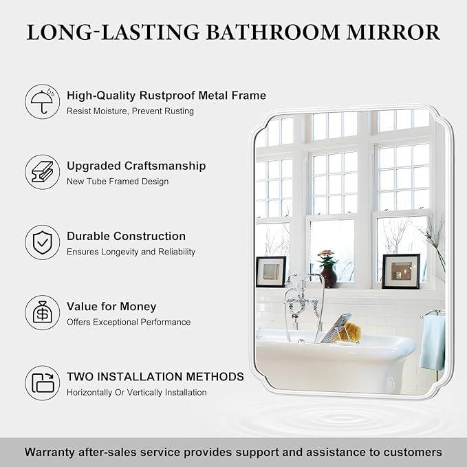 White Bathroom Vanity Mirror for Over Sink 30" x 40" Modern Rounded Corner - Image 7