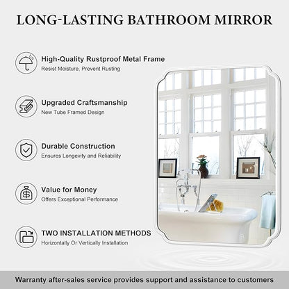 White Bathroom Vanity Mirror for Over Sink 30" x 40" Modern Rounded Corner - Image 7
