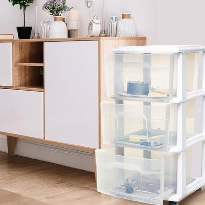HOMZ 2-Pack Drawer Tower, 3-Tier Clear Plastic Storage Organizer Cart, and - Image 2