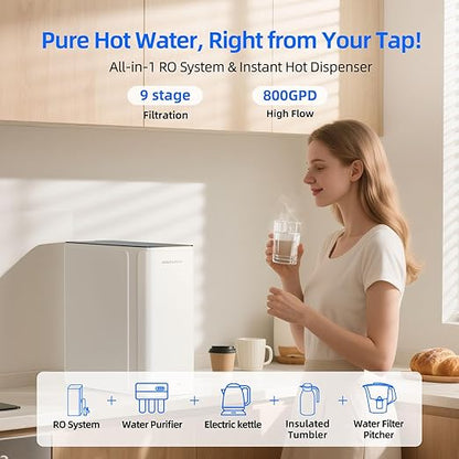 2-in-1 RO System & Instant Hot Water Dispenser, MIZUDO 800GPD Tankless Reverse - Image 2