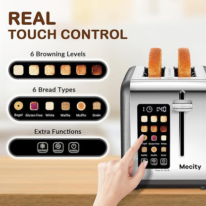 Mecity 2 Slice Touch Screen Toaster, 1.5" Wide Slot, Stainless Steel Smart - Image 2