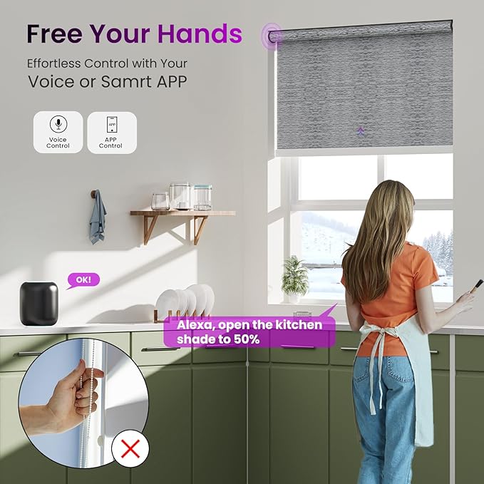 Astomi Motorized Roller Shades for Windows, Smart Blinds, Voice Control - Image 3