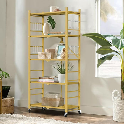 Storage Shelves with 20 Hooks, 5-Tier Foldable Shelves - Image 2