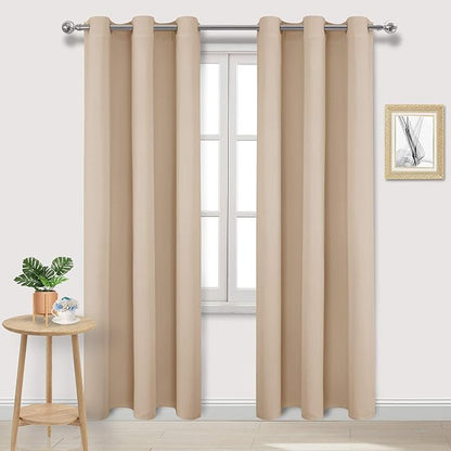 DWCN Beige Curtains 84 Inches, Thermal Insulated Room Darkening Window Drapes by DWCN