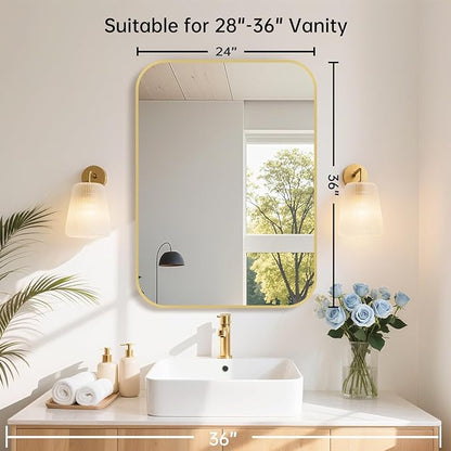 24x36 Inch Gold Bathroom Mirror, Brushed Gold Metal Framed Rectangular Mirror - Image 6