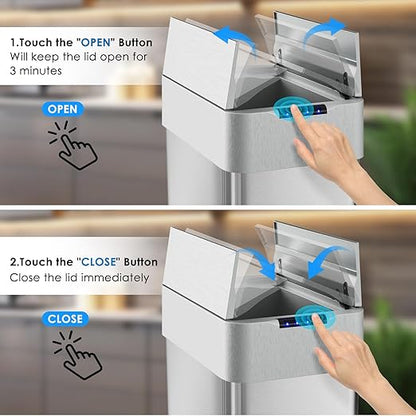 Arlopu 18.5 Gal Automatic Trash Can, 70L Stainless Steel Motion Sensor Garbage - Image 5