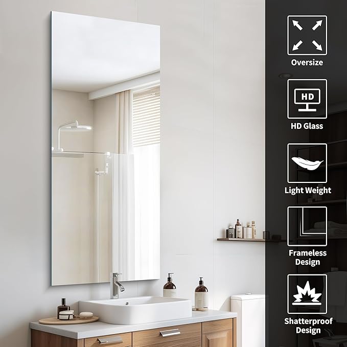 CILIBER Frameless Mirror, 24x60 Inch Large Bathroom Mirrors - Image 6