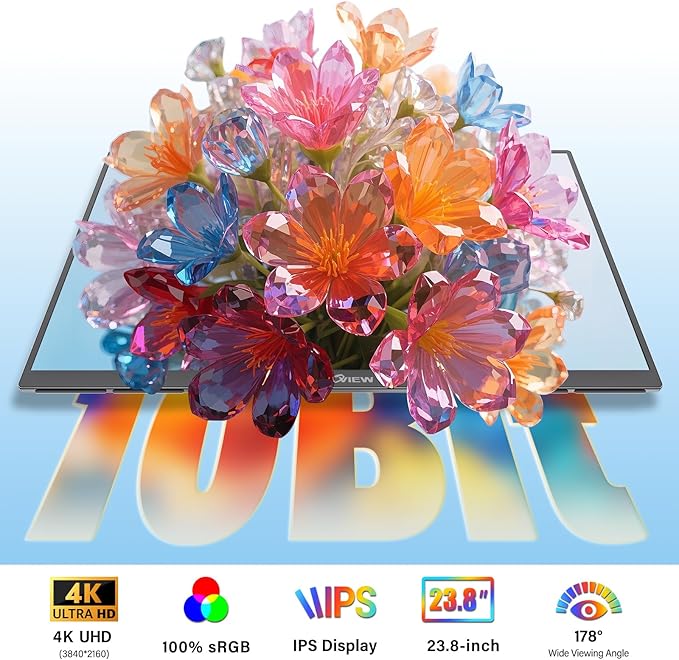 Innoview 23.8” 4K Large Portable Monitor, UHD 100%sRGB IPS Speakers USB-C HDMI - Image 4