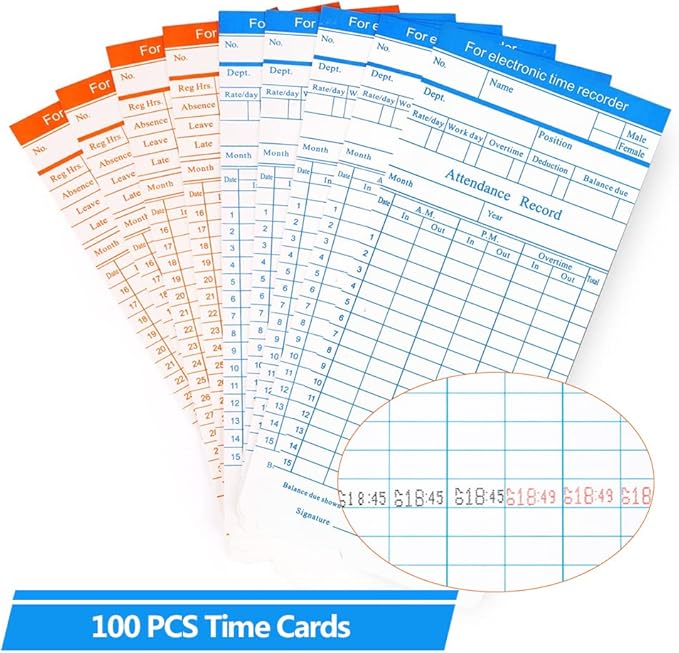 TooCust 100-Piece Time Cards for Employees, Monthly Time Cards 2-Sided - Image 5