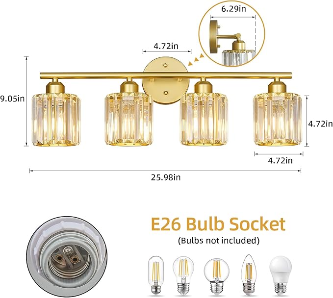 FDPBY Modern 4 Light Crystal Vanity Light, Compatible - Image 3