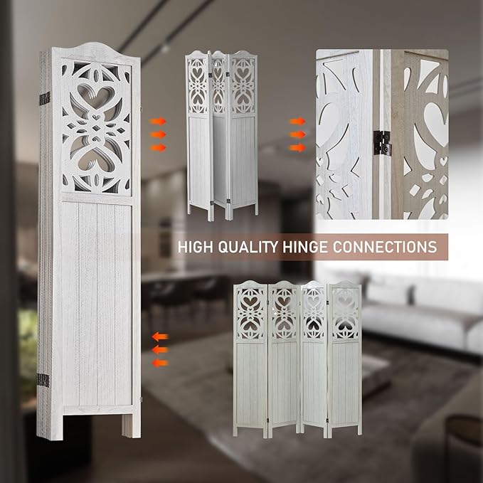 ALeesing 4 Panel Room Divider Fully Assembled, Carved Room Dividers and Folding - Image 8