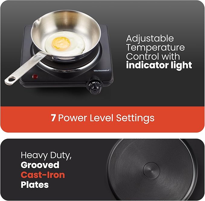 Elite Gourmet ESB-301BF# Countertop Single Cast Iron Burner, 1000 Watts - Image 3