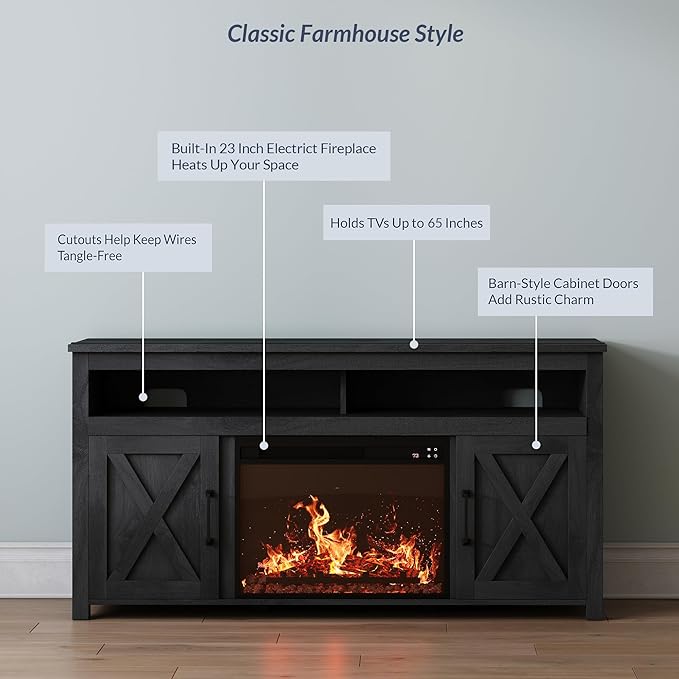 BELLEZE 58" Farmhouse Fireplace TV Stand - Image 4