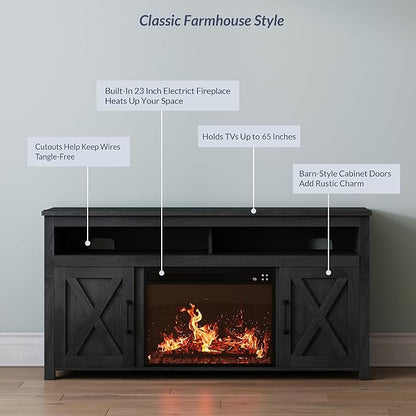 BELLEZE 58" Farmhouse Fireplace TV Stand - Image 4