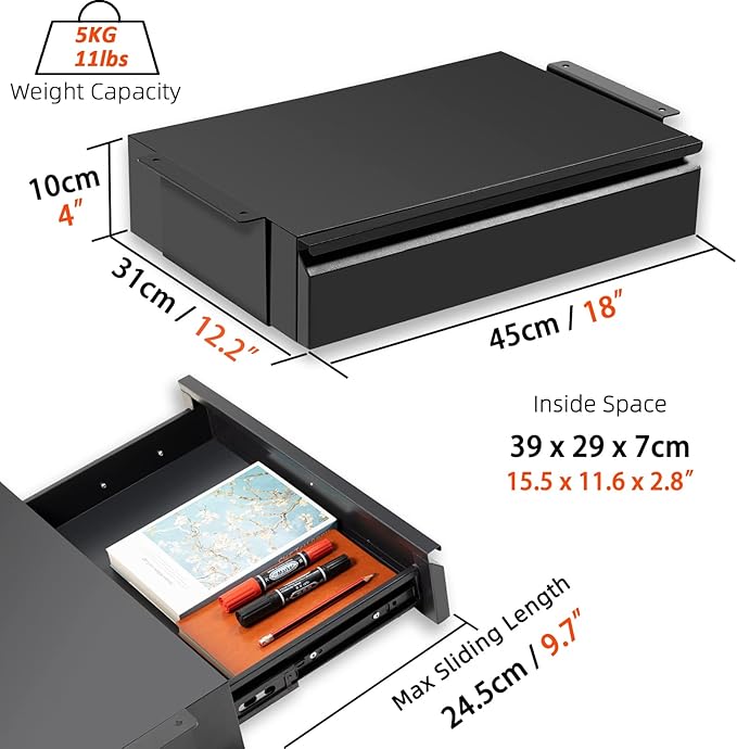 1 Pack Under Desk Drawer 18", Pull-out Storage Organizer - Image 3